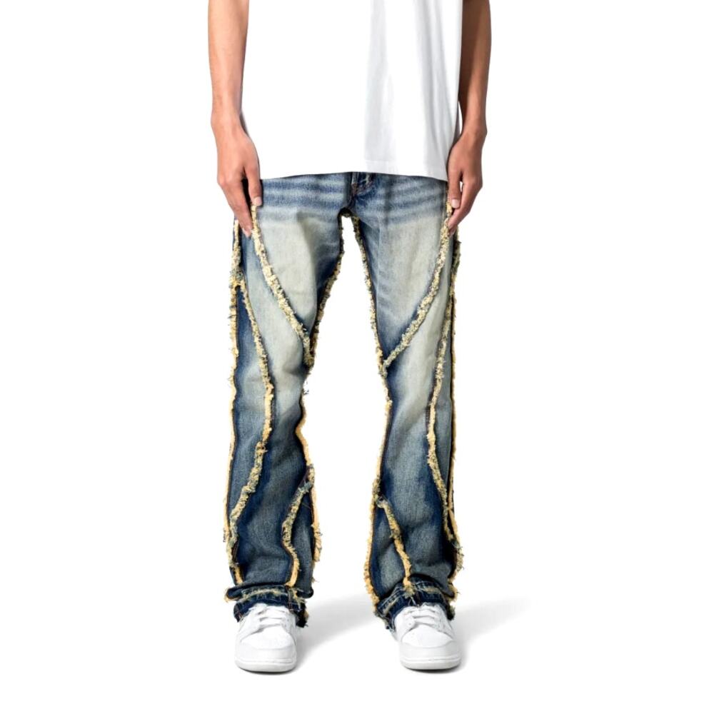 MNML Men's Medium Blue B638 Ethereal Flare Rip Denim Jeans Size 32